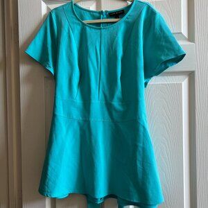 Peplum Waist Tie Blouse - Teal/Aqua